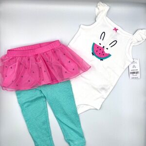 NEW CARTER'S 9-12 Months Bunny Watermelon Tutu Outfit Spring Easter Rabbit